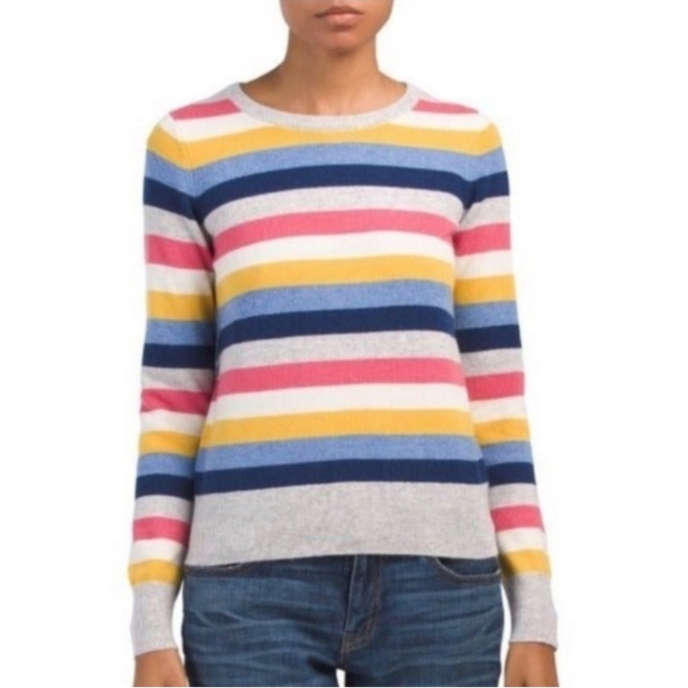 C&C California 2Ply Cashmere Sweater Women’s L Striped Preppy Old Money Luxury